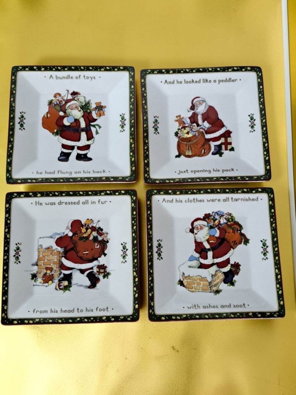Set 4 Portmeirion Susan Winget A Christmas Story Square Santa Plates 7"